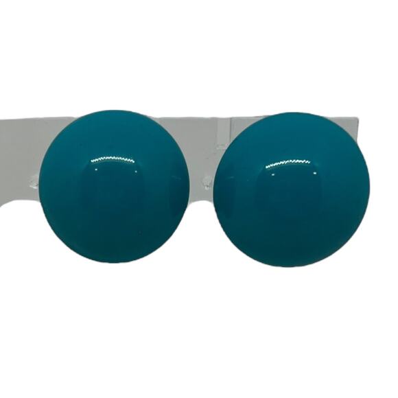 Vintage Teal Button Clip-On Earrings, Round Metal Statement Accessories - Picture 1 of 8